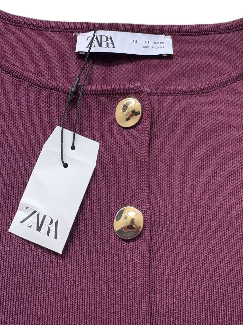 Zara Burgundy Knit Waistcoat Vest Top Gold Buttons Size Small - Picture 6 of 7